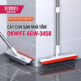 Cây chà sàn nhà tắm OKwife mã AGW-3458 chổi cọ sàn và gạt nước đa năng 2 trong 1, cọ sạch khe hẹp và góc tường