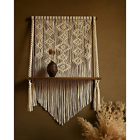 Kệ gỗ macrame 1 tầng treo tường trang trí nhà cửa