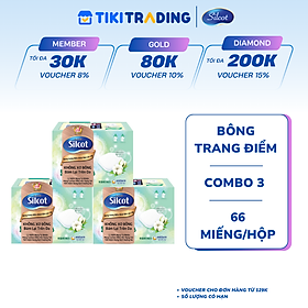 Bộ 3 Hộp Silcot Bông Trang Điểm (bông tẩy trang) Nhật Bản Cao Cấp (66 Miếng/Hộp)