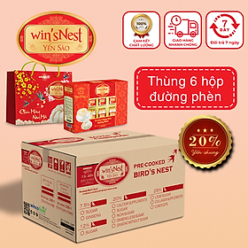 (Thùng 06 hộp )Yến Sào win'sNest Tổ Yến Chưng Sẵn 20% Đường Phèn (6 Lọ/Hộp) kèm túi