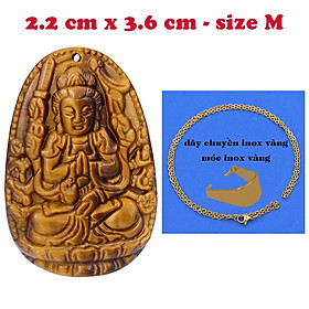 Hình ảnh Mặt Phật Thiên thủ thiên nhãn đá mắt hổ 3.6 cm kèm dây chuyền inox vàng - mặt dây chuyền size M, Mặt Phật bản mệnh, Quan âm bồ tát