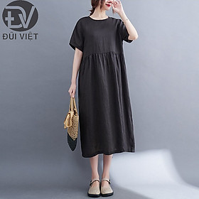 Đầm suông đũi cổ tròn form rộng trẻ trung, chất vải đũi mềm mát, thời trang phong cách Nhật Bản Dv81