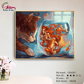Mua Tranh trang trí treo tường sơn dầu tự tô Gam chú mèo và nàng tiên cá CN4347