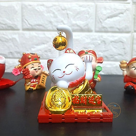 Mua Tượng Mèo Thần Tài Đuôi Dài Ôm Thỏi Vàng 12x9x9cm