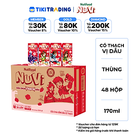 Thùng Sữa Chua Uống Có Thạch NuVi Vị Dâu 170ml (Hộp 170ml x 48) - Tăng Chiều Cao, Mắt Sáng
