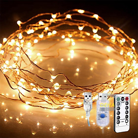 Dây đèn led đom đóm DEHA trang trí nguồn USB kèm điều khiển 8 chế độ nháy vàng nắng