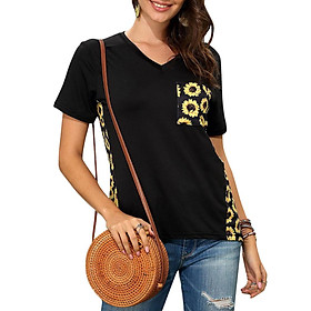 Women Plus Size Short Sleeved T-shirt Floral Leopard Printed Splicing V Neck Tees Casual Tops S-5XL