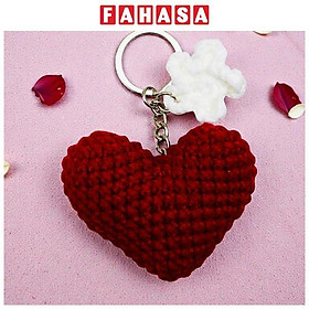 Móc Khoá Len Hình Trái Tim - Màu Đỏ Đô