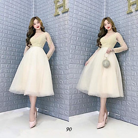 ĐẦM XOÈ TAY DÀI CÔNG CHÚA KẾT CƯỜM CAO CẤP -MS135V- Size M/L đến 57kgMM MM