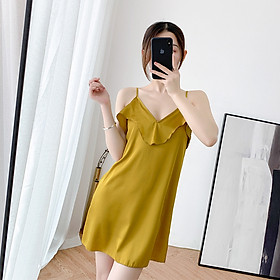 Váy ngủ lụa 2 dây cổ vịt trơn nhiều màu