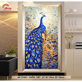 Mua Tranh sơn dầu số hóa tự tô màu khổ lớn con công - Mã DV3021 Khổng tước phú quý
