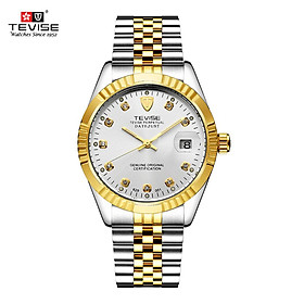 Đồng hồ đeo tay TEVISE Nam Thương hiệu Sang trọng Không thấm nước-Màu Vàng & trắng