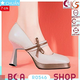 Giày cao gót nữ 7p RO546 ROSATA tại BCASHOP mũi vuông, đế đúp, quai ngang phối nơ sành điệu và thời trang, màu trắng