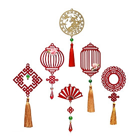 Combo 6D - Bộ 6 món dây treo trang trí Tết Khai Lộc Hoàng Kim màu đỏ