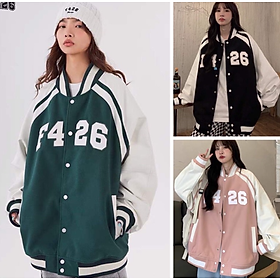 Hình ảnh Áo khoác bomber nhung F426 form rộng ulzzang Nam Nữ Phối Tay, Áo Bomber Bóng Chày nhung da F426 Unisex Cao Cấp,Áo Khoác Varsity nhung Phong Cách Hàn Quốc, áo khoác bóng chày chất nhung tăm thêu chữ form rộng cho nam nữ