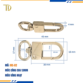 Móc càng cua túi xách, móc khóa càng cua túi xách, móc chó túi xách 13mm Mạ điện độ bền 5-8 năm