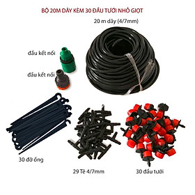 Combo 30 đầu tưới cây nhỏ giọt kèm 20m ống PVC 4/7mm và phụ kiện đấu nối