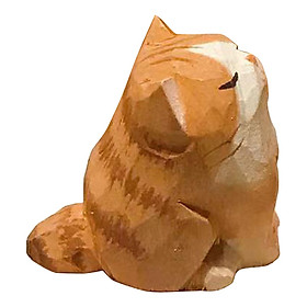Orange Cat Wooden Figurine Miniature Animal Hand Painted Home Decor