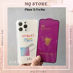 Ốp lưng và cường lực cho iPhone 14 Pro Max - Loại trong suốt chống sốc 4 góc ( hàng chính hãng)