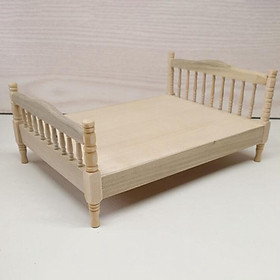 1:12 European Double Bed Model Wooden Bed Model Collections Craft Miniature Bedroom Furniture for DIY Projects Railway Station Fairy Garden