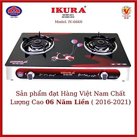Mua Bếp gas đôi mặt kính Ikura - (IV -6660)- Đầu đốt hoa sen bằng đồng phi 82(mm) - Hàng Chính Hãng