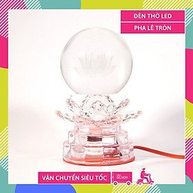 Mua Đèn thờ quả cầu pha lê điện led hoa sen đổi màu đẹp lung linh - Cao 15cm