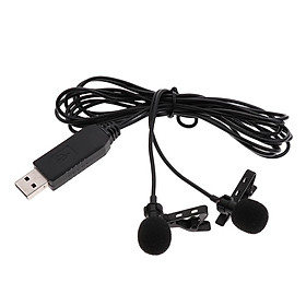 Universal Hands Free Wired USB Plug Clip-on Microphone 6m Dual Mic Black