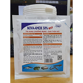Nova Amox 50% WSP Sưng Chướng Bụng, Gan Thận Mủ, Đốm Trắng, Nổ Tròng Mắt Ở Cá, Ếch, Lươn (Gói 100g)
