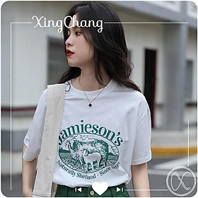 Áo thun nữ unisex form rộng, Áo thun Hàn Quốc chất mịn đẹp in ShetLand mã LXC96