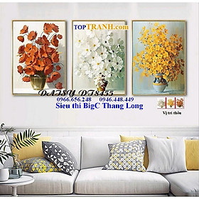 Mua Tranh thêu chữ thập bình hoa 3 bức DT8455 tranh thêu treo cầu thang  phòng khách (chưa thêu)