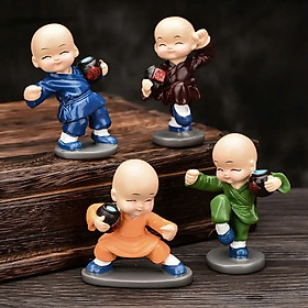 Combo 4 Chú Tiểu Múa Võ Túy Quyền Trang Trí Tủ Phòng Khách, Bàn Làm Việc, Taplo Ô Tô, Làm Quà Tặng GROFA - Chính hãng