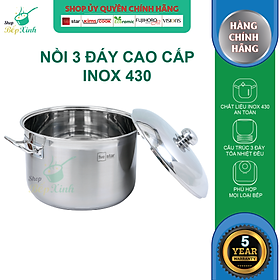 Nồi Inox 430 Bếp Từ 3 Đáy Nắp Inox Fivestar Tặng 5 Muỗng Ăn (36cm)