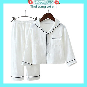 Bộ pijama cho bé trai bé gái Binbon kids, đồ bộ ngủ mặc nhà cho bé chất đũi nhăn siêu mát cho bé từ 7-28kg