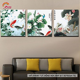 Mua Bộ tranh sơn dầu số hoá trang trí cá chép - Mã DV1057 Cá động hoa sen