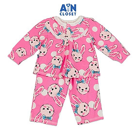 Bộ quần áo Dài bé gái họa tiết Thỏ Tai Dài Trắng nền hồng thun cotton