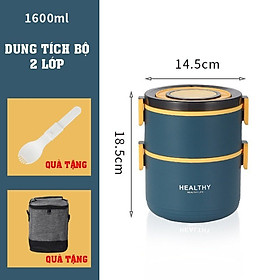 Hộp Đựng Cơm Giữ Nhiệt Healthy INOX 304 - Dung tích 1.6 - 2.2L Tặng kèm Muỗng + Túi giữ nhiệt