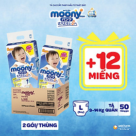[CỘNG 12 MIẾNG] Thùng combo 2 gói tã quần Moony cao cấp L44+6 (Boy) - Nhập khẩu từ Nhật Bản