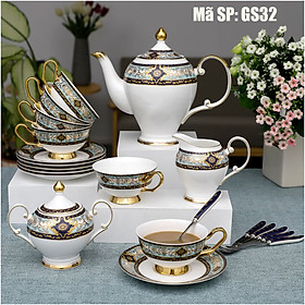 Mua Ảnh thực tế - Bộ trà chiều Châu Âu  Bộ ấm chén sứ xương cao cấp  Bộ tách trà nhập khẩu Tặng 6 thìa đồng mạ vàng
