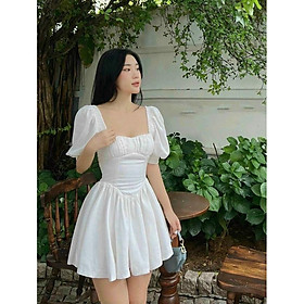 Đầm váy nữ cổ vuông tay phồng dáng xòe cho các tiểu thư đi chơi, dạo phố xinh xắn mang tôn da với các màu hot trend