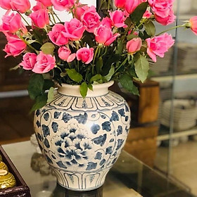 lọ hoa dáng vò cao 30cm gốm sứ Bát Tràng men rạn vẽ hoạ tiết