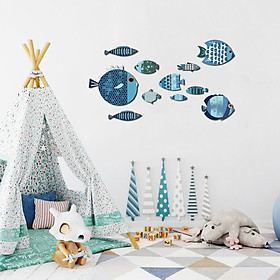 Mua Tranh treo tường trang trí phòng khách  phòng ngủ - Bộ tranh The Little Blue Fishes (Những chú cá xanh bé xinh) hiện đại - Tặng kèm băng dính 3M chuyên dụng - BF16