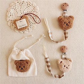Các cô gái chuỗi pacifier và dây đeo pacifier cotton hữu cơ trẻ em, chuỗi núm vú bé với clip, chuỗi núm vú sơ sinh, quà tặng em bé, gấu (2 miếng)