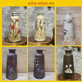 Mua Bình hoa lọ hoa dáng cao chân loe vẽ hoa văn men tiêu  men mộc gốm Minh AN Bát tràng cao 31cm