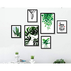 Set 6 tranh treo tường hiện đại kim sa lá tropical nhiệt đới binbin thd89/ tặng kèm đinh 3 chân