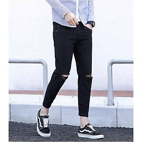 Quần jean nam đen ống đứng dáng slim Fit- vải jeans bò co giãn 4 chiều cao cấp