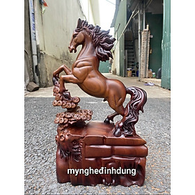 Tượng con ngựa phong thủy gỗ hương đá pu giả cổ kt cao 30×14×7cm