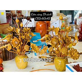 1 BÌNH HOA SEN 19 BÔNG PHONG THỦY BẰNG GỖ CẨM VÀNG 