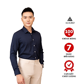 Áo sơ mi nam dài tay ALIGRO cổ bẻ dáng ôm body 100% chất cotton navy vân ô ALGS223