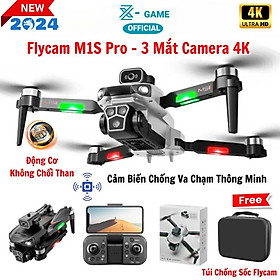 Hình ảnh Flycam Mini Giá Rẻ Drone M1S Cải Tiến Với 3 Mắt Camera 4K có cảm biến tránh va chạm, động cơ không chổi than siêu bền bỉ, chuyền hình ảnh trực tiếp về điện thoại - Hàng Chính hãng Asport