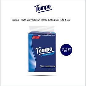 Tempo - Khăn Giấy Gói Rút Không Mùi - Softpack Neutral 4 Lớp (90 Tờ/1 Gói) Loại Lốc 4 Gói